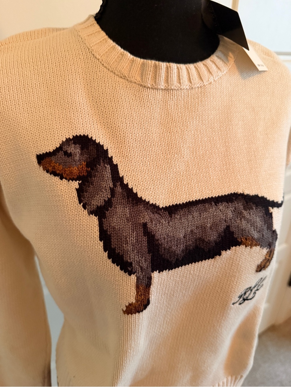 NWT Ralph Lauren Women’s Cream Dachshund Knit Intarsia Sweater - Picture 3 of 6